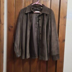 Authentic Suede Leather Jacket Dark Chocolate Brown Front Buttons Down Size L